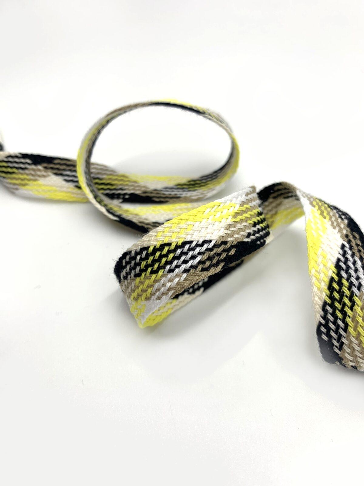ruban tressé motif écossais jaune noir blanc kaki SCFTRE 5117-1 Coton - 17mm