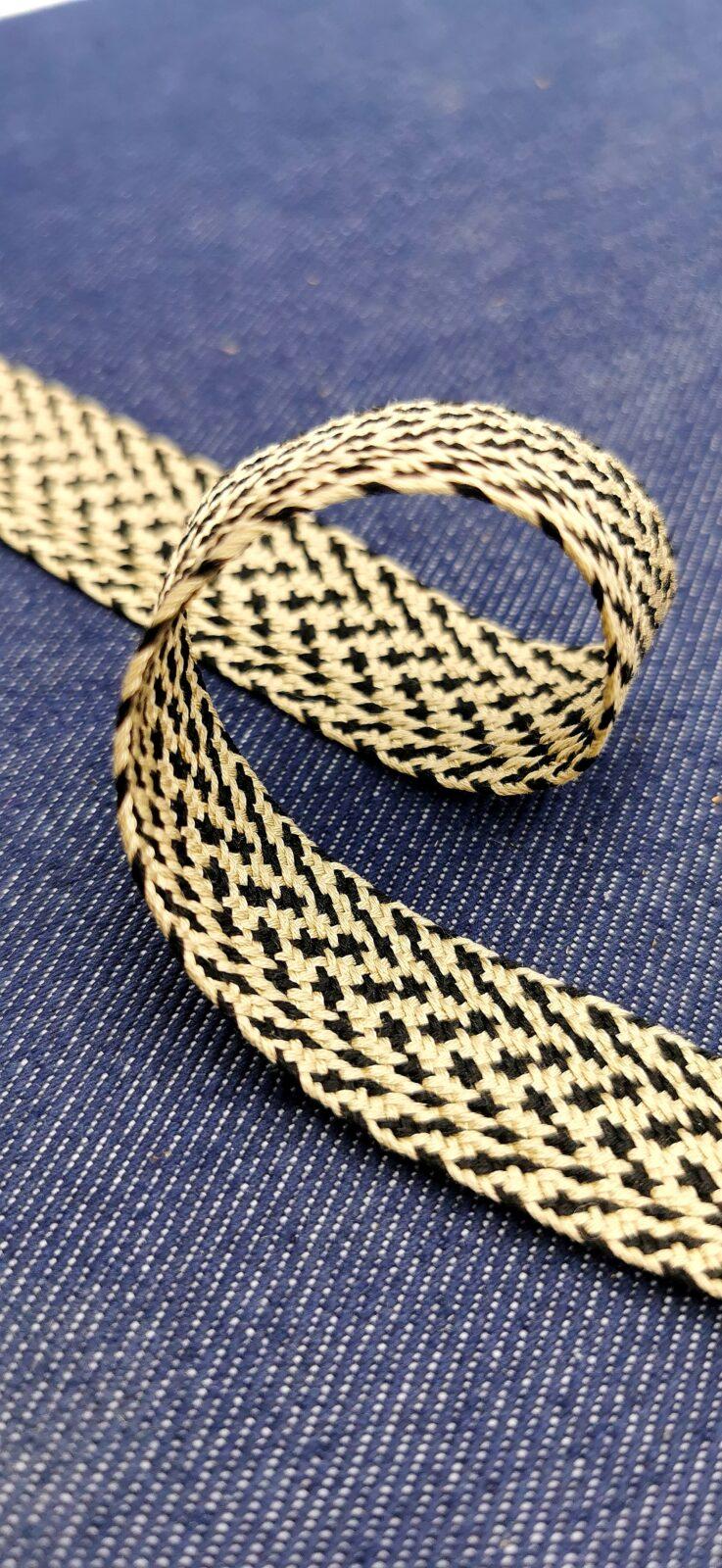 ruban tressé motif écossais jaune noir blanc kaki SCFTRE 5117-1 Coton - 17mm